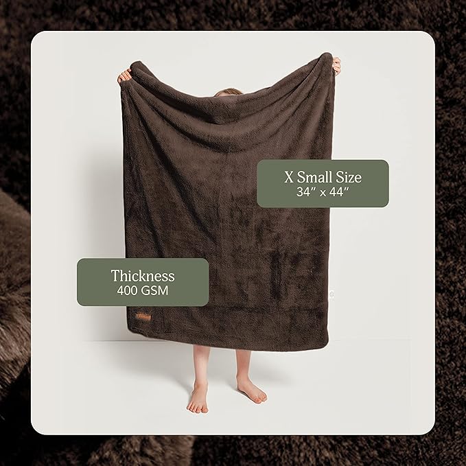 UnHide Lil’ Marsh - Faux Fur Blanket - Durable, Lightweight, Extra Soft Blanket - Machine Washable - Add a Layer of Softness to Any Bed, Couch, or Reading Chair - Chocolate Hair, X-Small (34” x 44”)
