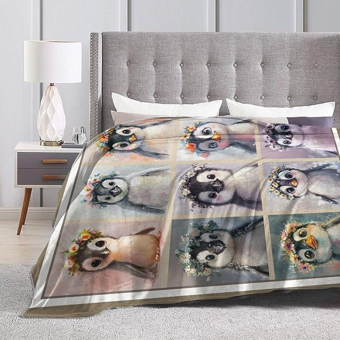 Penguin Blanket Cute Animal Throw Blanket Flannel Stuff Merch Cozy Decor Fleece Plush Fuzzy Warm Soft Lightweight Bedding Gifts for Penguin Lover Women Men Girls Boy Couch 50"X40"