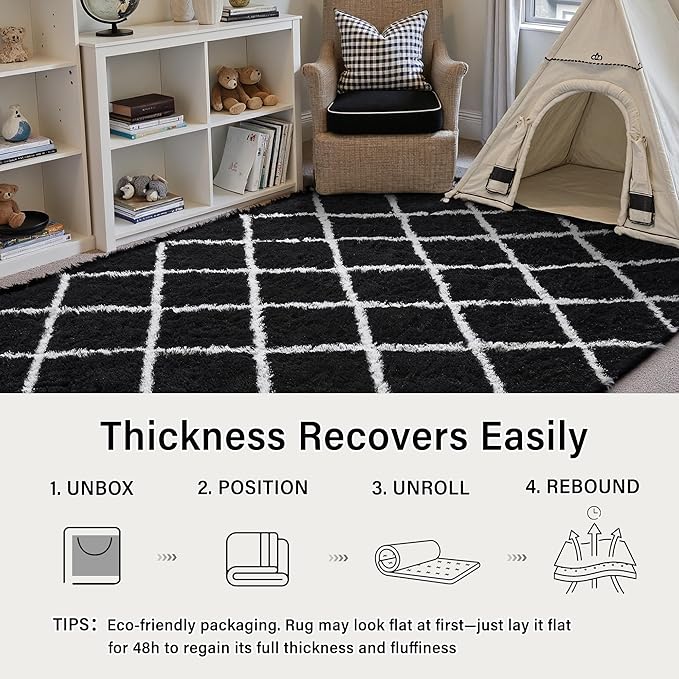 6x9 Checkered Rug for Living Room Black and White Modern Soft Area Rug Fluffy Non-Slip Carpet for Bedroom Playroom Home Aesthetic Decor