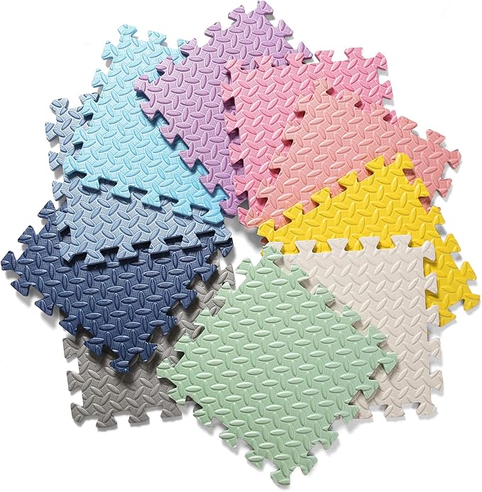Foam Floor Mats for Kids, 12 x 12 Inch 16 Tiles 0.4" Thickness Foam Play Mat, Non-Toxic Square Interlocking Floor Mats Rubber Baby Play Mat for Toddlers(Beige/Yellow/Bean Green)