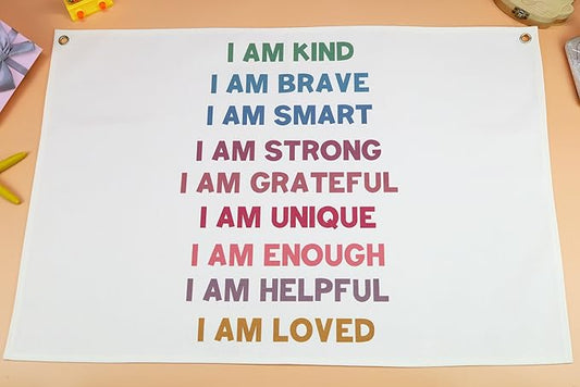Boho Rectangular Banner Flag Wall Sign Decor Gift for Baby Boy Girl Kids,Positive Nursery Classroom Above Crib Bedroom Playroom Reading Room Essential Wall Decor- Christmas Gift I am Kind I am Brave