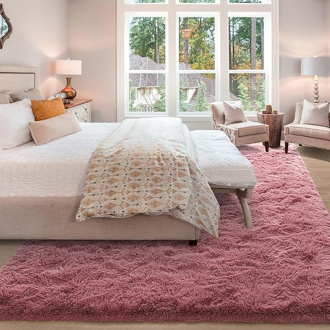 Merelax Soft Modern Indoor Large Shaggy Rug for Livingroom Bedroom Dorm Kids Room Home Decor, Non-Slip Plush Fluffy Furry Fur Area Rugs Comfy Nursery Accent Floor Carpet 9x12 Feet, Blush