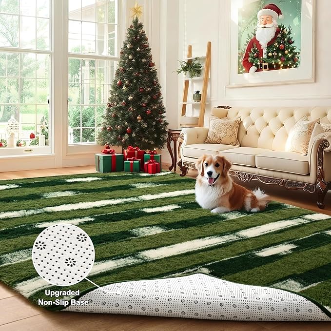 8x10 Feet Area Rugs for Living Room Bedroom,Green and White Machine Washable Soft Fluffy Shaggy Indoor Rug, Floor Carpet for Girls Boys Kids, Dorms, Nursery Rooms, Home Decor Aesthetic