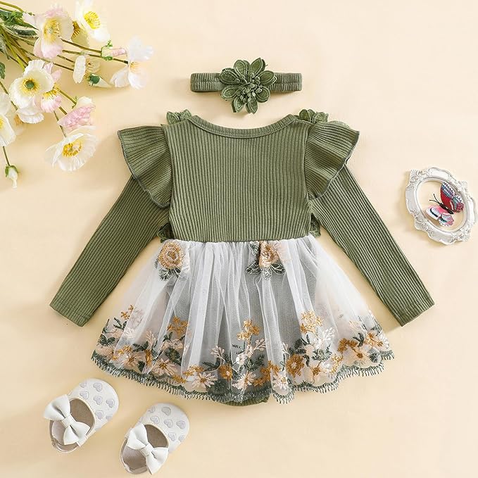 Giraropa Baby Girl Fall Winter Clothes Long Sleeve Romper Dress + Socks + Headband Newborn Infant Cute Casual Outfits