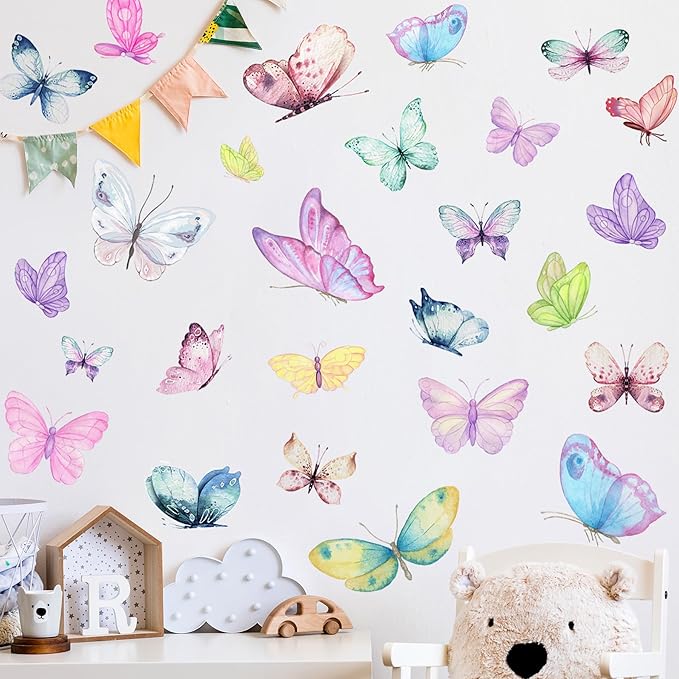 Colorful Butterfly Wall Decals Removable DIY Butterfly Wall Stickers Peel and Stick Butterflies Wall Decor Stickers for Kids Girls Bedroom Nursery Bathroom Decorations DZY126