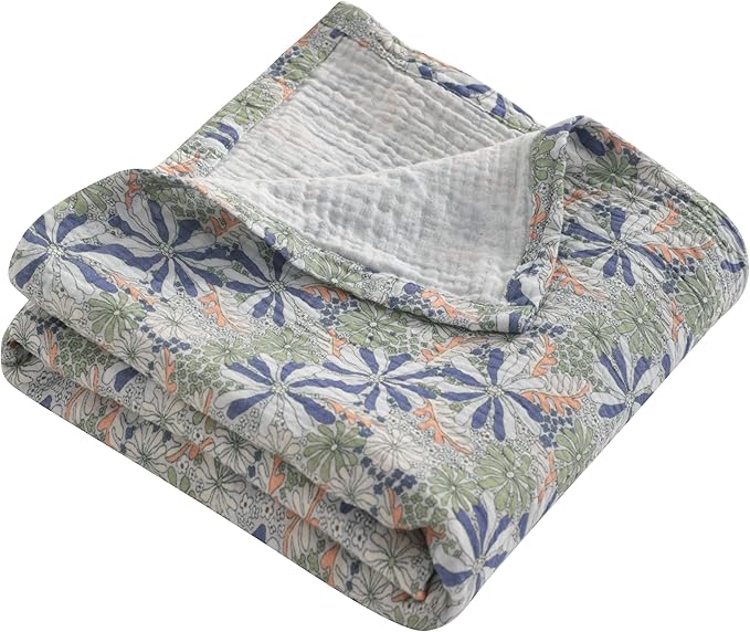 NTBAY 2 Layer Muslin Cotton Baby Swaddle Blanket, 30x40 Soft and Breathable Receiving for Newborns and Infants, Perfect for Crib, Stroller, Travel, Lightweight Nursery Blanket, Retro Floral Botanical