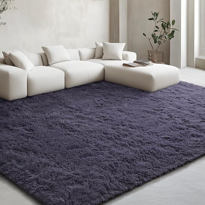 EVOIONOS Ultra Soft Area Rug for Bedroom, 4x6 Machine Washable Fluffy Shag Rug for Living Room, Plush Non Slip Carpet for Indoor Floor Bedside Nursery Kids Girls Room Home Decor Aesthetic, Gray Purple