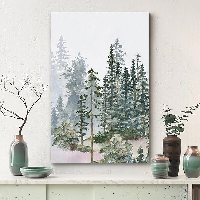 SIGNWIN Canvas Print Wall Art Woodland Nursery Decor Autumn Pine Tree Watercolor Forest Nature Illustrations Modern Art Decorative Landscape Colorful for Living Room, Bedroom, Office - 16"x24"