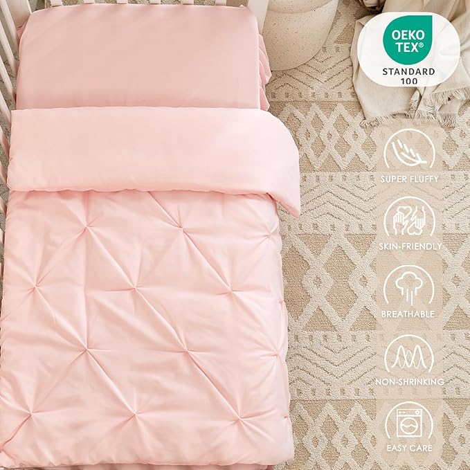 3-Piece Pink Crib Bedding Set for Girls - Ultra Soft & Skin Friendly Baby Girl Bedding Crib Set Includes Crib Comforter, Sheet & Skirt (Light Pink)