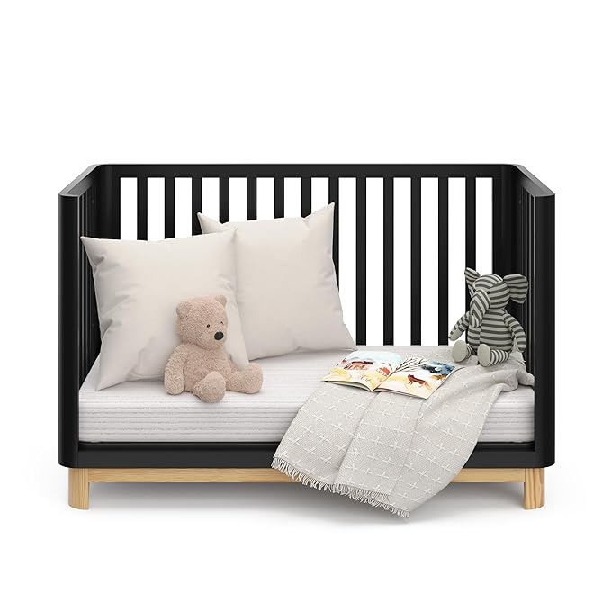 Storkcraft Santos Convertible Crib (Black & Natural) – GREENGUARD Gold Certified, Fits Standard Crib Mattress, Converts to Toddler Bed and Daybed, 4 Adjustable Mattress Heights, Rounded Edges
