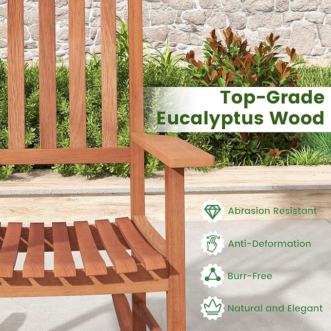 Giantex Wood Outdoor Rocking Chair - Eucalyptus Rocker Chair with Stable & Safe Rocking Base, High Backrest, Slatted Patio Rocker for Garden, Poolside, Courtyard Outdoor Rockers, Porch Rocker Set of 2