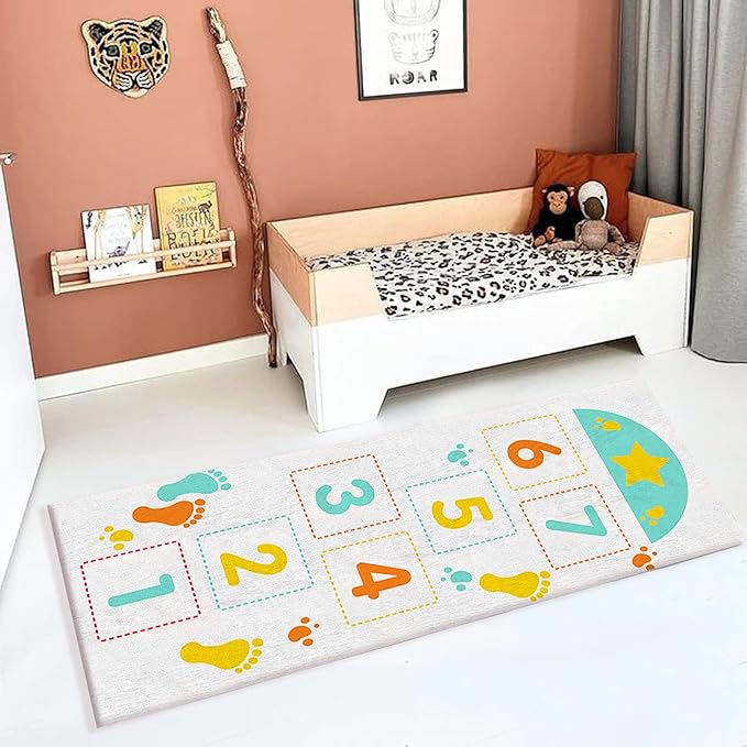 ABC Kids Educational Runner Carpet,2.7x8ft Hopscotch Rug,Soft Floor Play Non-Slip Mat,Cute Indoor Or Outdoor Play Rug for Kids - Fun Home Decor for Boys and Girls!White