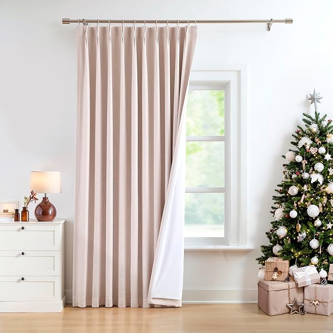 Pinch Pleated Blackout Curtain Panels with Full Blackout Liner Linen Texture Window Treatment Sets with Back Tab for Living Room Bedroom Thermal Insulated Drape with 12 Hooks, 60"x95"x1, Pink