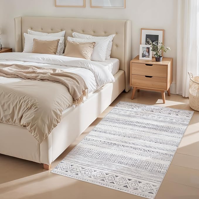 Area Rugs for Living Room Washable Living Room Rug Soft Neutral Indoor Floor Carpet Non-Slip Stain Resistant Modern Boho Rugs for Bedroom Dining Room Kids Room Nursery Office Home Dark Grey