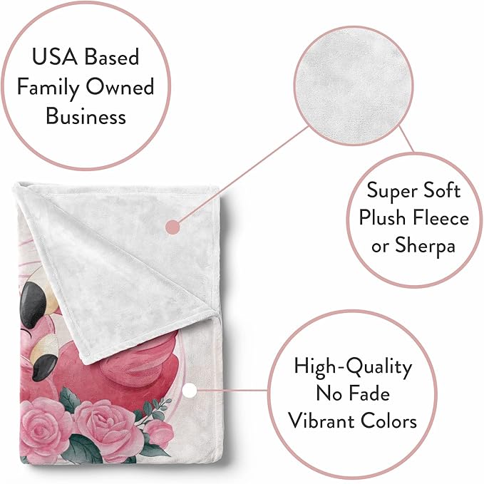 Personalized Baby Blankets with Name | Flamingo Custom Baby Girl and Baby Boy Newborn Blanket | Unisex Warm Soft Sherpa Swaddle Blanket Minky | (Flamingo, Sherpa 60"x80")