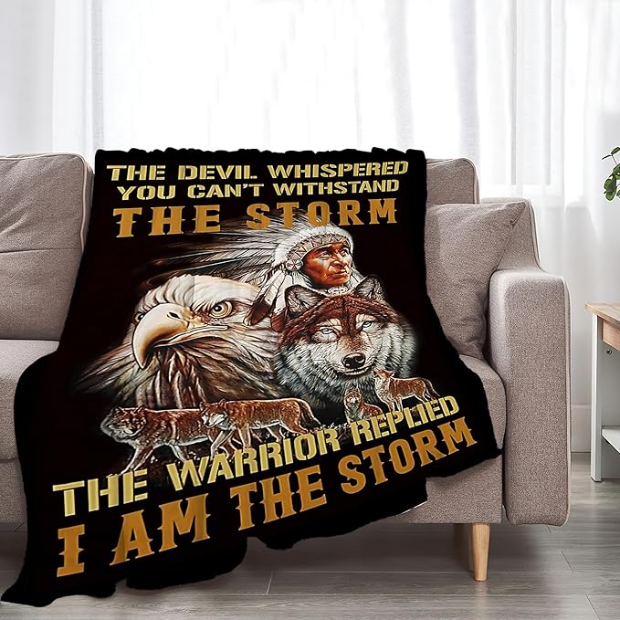 Native American Indian Wolf Eagle Throw Blanket for Men, Women, Kids - Soft, Warm, Cozy Fleece Blanket for Couch, Sofa, Bed - 50"x40"