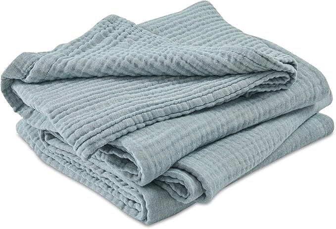 EMME Cotton Muslin Queen Blanket Bed Layering Bedspread Coverlet Breathable Gauze Soft Lightweight (Heather Teal, 90"x90")