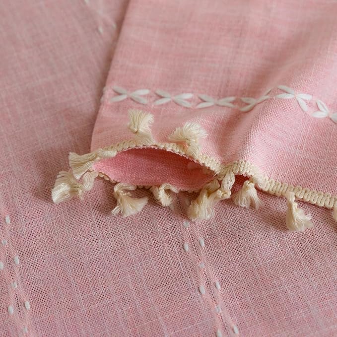Deeprove Pink Boho Curtains 63 inches Length for Baby Girl Bedroom Nursery, Vintage Bohemian 63 inches Long Embroidery Farmhouse Light Filter Country Tassel Window Treatments, W52 x L63, 1 Panel