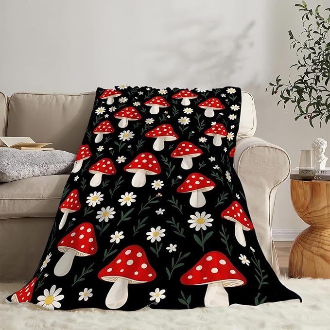 Mushroom Throw Blanket Mushroom Botanical Fleece Soft Cozy Fuzzy Plush Warm Stuff Bedding Toddler Nursery Baby Blanket for Boys Girls Kids Adult Men Women 60"X80"