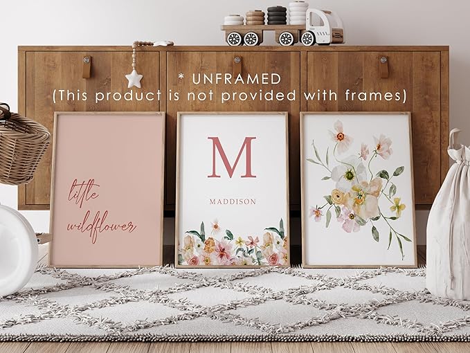 Personalized Name Flower Nursery Wall Art Prints, Crib & Nursery décor, Newborn Baby Girl Gift Present, Floral Baby Girl Room Pictures, Poster For Baby And Kids (6 Prints, Flower 8)