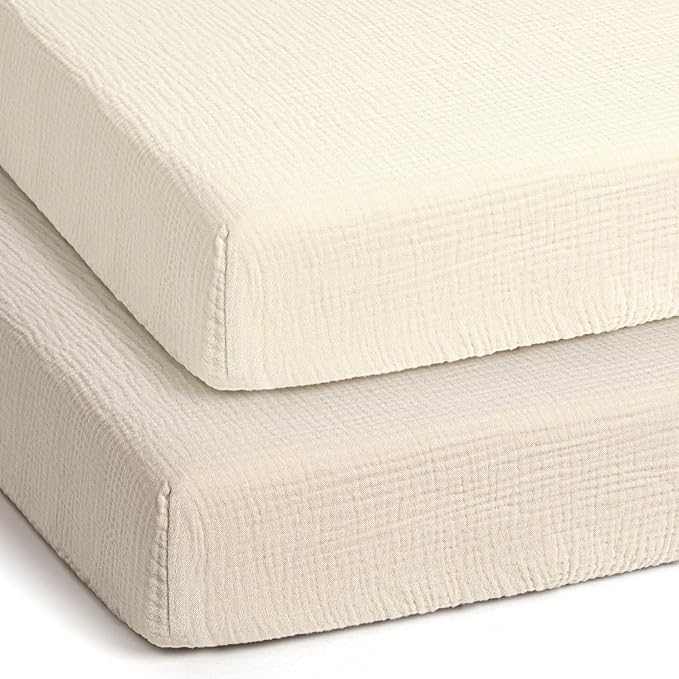lulumoon Pack and Play Sheets Muslin: Cotton Fitted Sheets for Guava Family Pack N Play - Soft Playard Sheets for Boys and Girls 2Pack