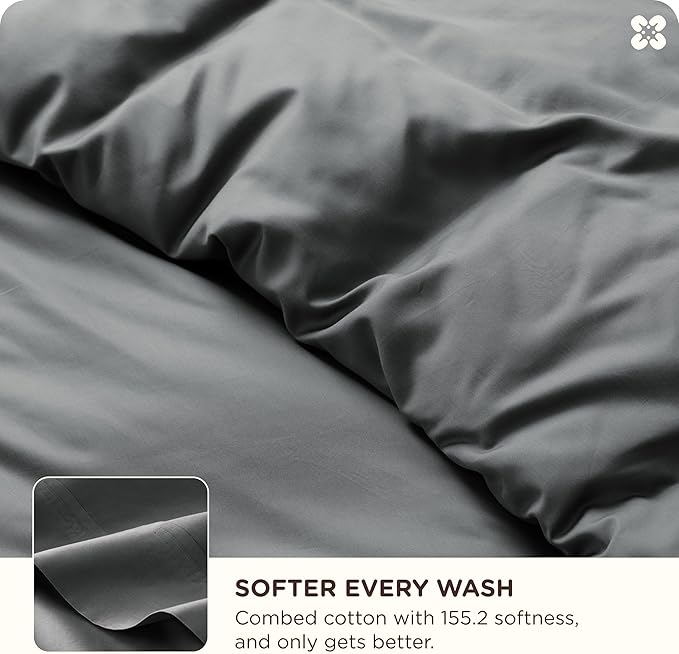 Bedsure Cotton Duvet Cover King Size, Cotton & Rayon Derived from Bamboo Blend Duvet Cover Set for Hot Sleepers, Ultra-Soft, Breathable & Lightweight Home Bedding for All Seasons (Dark Grey,104"x90")