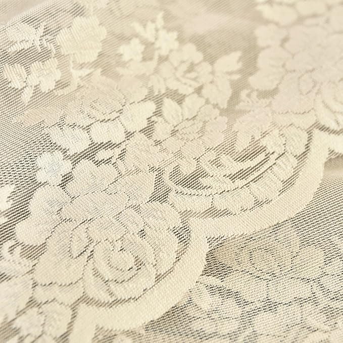 Kotile Beige Sheer Curtains 63 Inch Length 2 Panels, Country Rustic Floral Vintage Cream Sheer Lace Curtains for Bedroom, Rod Pocket Privacy Light Filtering Window Curtain Panels, 52 x 63 Inch, Beige