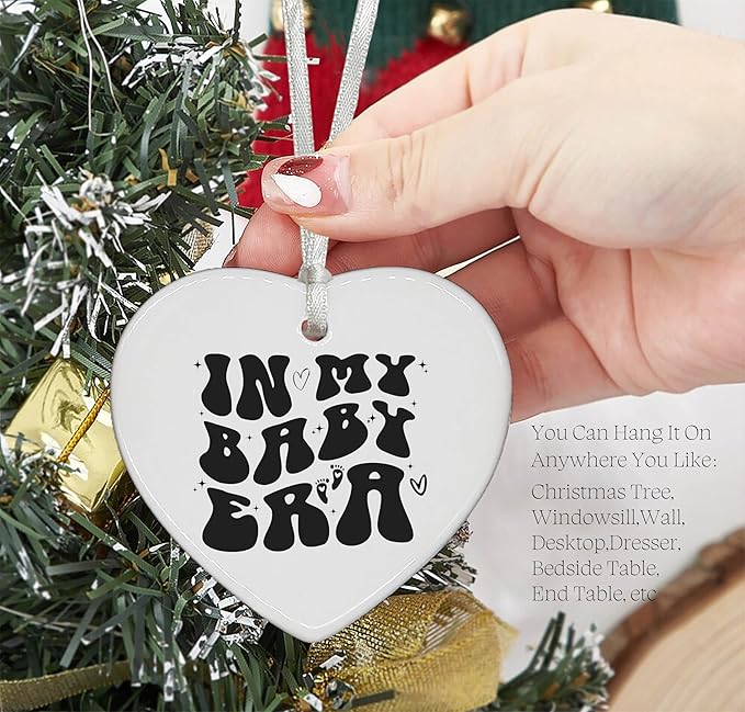 Heart Shaped Ornament-New Mom Keepsake for Expecting Mother-Baby Shower Pregnancy Announcement Gift for Mother to Be-Newborn Baby Arrival Decor-Ceramic Ornament Christmas Home Plaque Keepsake