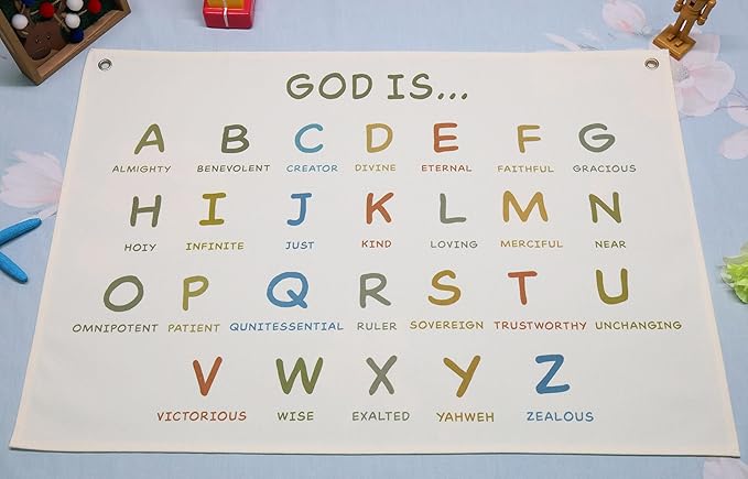 Christian Bible Verse Scripture Rectangular Banner Flag Wall Decor Gift for Baby Boy Girl Kids,Nursery Bedroom Homeschool Reading Room Decor-God is ABC Theme-Baby,Shower Birthday Christmas Gift