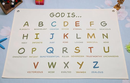 Christian Bible Verse Scripture Rectangular Banner Flag Wall Decor Gift for Baby Boy Girl Kids,Nursery Bedroom Homeschool Reading Room Decor-God is ABC Theme-Baby,Shower Birthday Christmas Gift