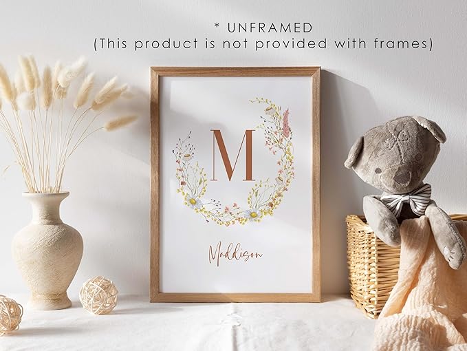 Personalized Name Flower Nursery Wall Art Prints, Crib & Nursery décor, Newborn Baby Girl Gift Present, Floral Baby Girl Room Pictures, Poster For Baby And Kids (1 Print, Flower 5)