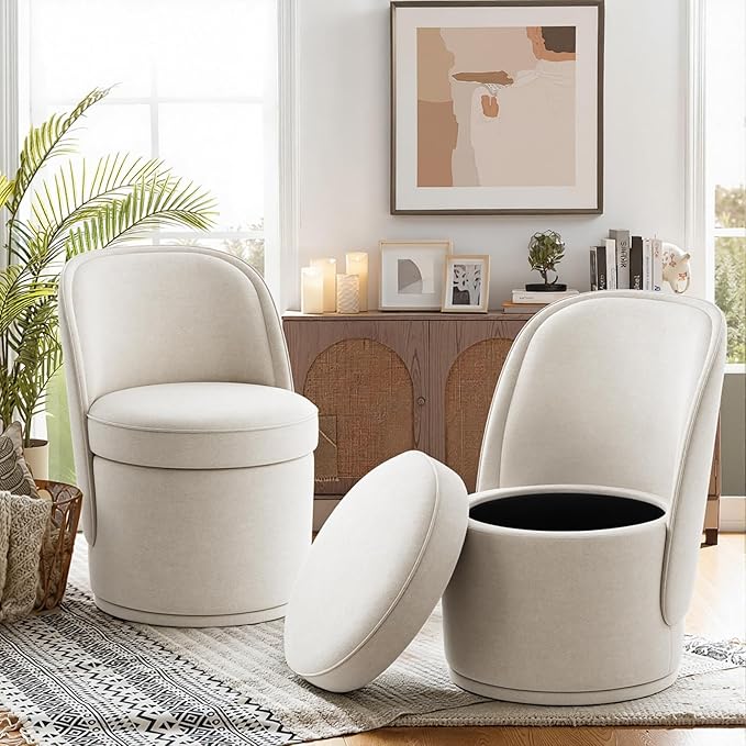Swivel Accent Chair, 360° Swivel Chair with Hidden Storage, Modern Small Barrel Swivel Armchair for Living Room/Bedroom, Beige
