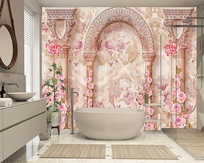 XMPMBM-3d Floral Fabric Wallpaper Pink Peony Bedroom Bathroom Wall Mural-W 132" X H 92"（93 Square Foot）