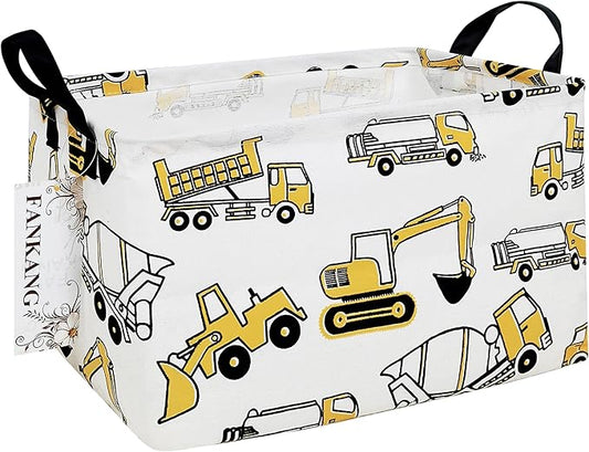 FANKANG Storage Bins, Nursery Hamper Canvas Laundry Basket Foldable with Waterproof PE Coating Large Storage Baskets for Kids Boys and Girls, Office, Bedroom, Clothes,Toys(Rec-excavator）
