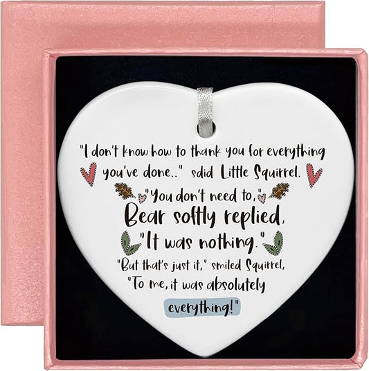 Heart Shaped Christmas Ornament-Thank You Keepsake-Animal Theme Squirrel Bear Design-Gift to Say Thanks-Appreciation Present for Teacher Friend Coworker with Gift Box