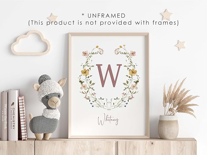 Personalized Name Flower Nursery Wall Art Prints, Crib & Nursery décor, Newborn Baby Girl Gift Present, Floral Baby Girl Room Pictures, Poster For Baby And Kids (1 Print, Flower 3)