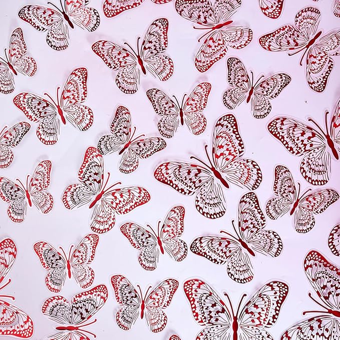 36PCS Butterfly Wall Decals - Red Butterfly Stickers Mural Wall Decor Home Decor Kids Room Bedroom Decor Living Room Decor, Removable Reusable Stickers