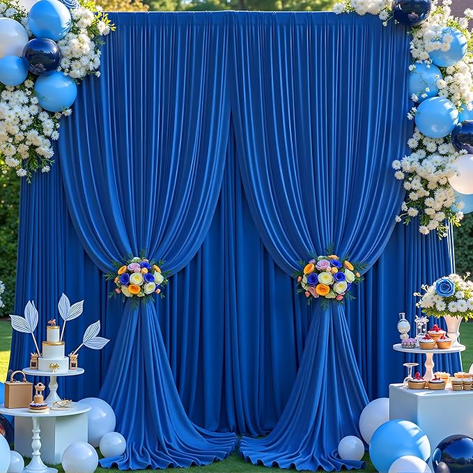 10×14 ft Royal Blue Wrinkle Free Backdrop Curtain, Soft Silky Polyester Wedding Drapes 2 Panels 14ft Height Photo Backdrop Curtains for Parties Birthday Baby Shower Photography Background Cloth