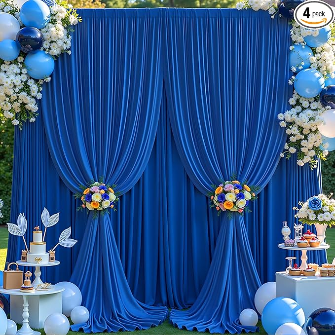 20×14 ft Royal Blue Wrinkle Free Backdrop Curtain, Soft Silky Polyester Wedding Drapes 4 Panels 14ft Height Photo Backdrop Curtains for Parties Birthday Baby Shower Photography Background Cloth