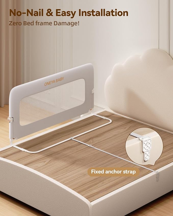 Baby Bed Rail Guard, 32in Thickened Toddler Bed Rail for Toddlers, Extral Tall Swing Down Child Safety Side Railing Guards with Reinforced Anchor for Twin, Full, Queen, King Bunk Size Bed, Grey, 27”H