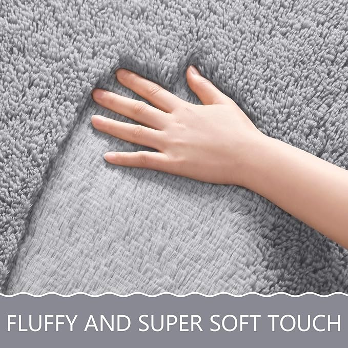 EVOIONOS Grey Round Rug for Bedroom, 5x5 Ft Fluffy Soft Circle Area Rugs for Living Room, Plush Shaggy Circular Carpet for Indoor Floor Bedside Kids Nursery, Machine-Washable Home Decor Aesthetic