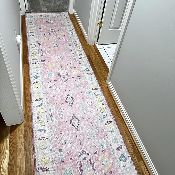 Fame Rugs Pink Modern Oushak Rug 2'6"x13, Vintage Turkish Colorful Oriental Antique Inspired Long Runner Rugs, Luxury Living Room Bedroom (385PB, 2'6" x 13')