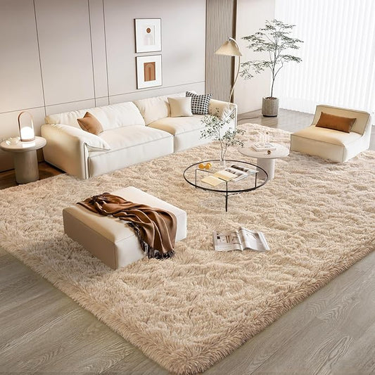 BENRON Soft Fluffy Rugs for Living Room 8 x 10 Light Tan, Extra Large Area Rug for Bedroom Dining Table Office Kids Nursery Room, Machine Washable