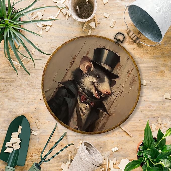 Hiuwevt Vintage Moody Mouse Round Wall Art, Dark Academia Decor, Dark Cottagecore Witchy Mouse Hanging Canvas Prints Wall Decor for Farmhouse Home Living Room, 10x10 Inch