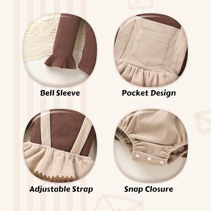 YOUNGER TREE Newborn Baby Girl Fall Winter Outfits Long Sleeve Romper Corduroy Overall Dress Infant Skirt Clothes Sets