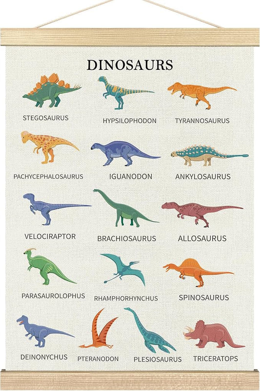 BCUANGD Dinosaur Dino Wall Decor - Baby Toddler Boys Room Wall Art Poster Hanger with Wood Frames, Inspirational Dino Wall Hanging Canvas Decor for Kids Room Playroom Nursery Bedroom, 12x16 Inches