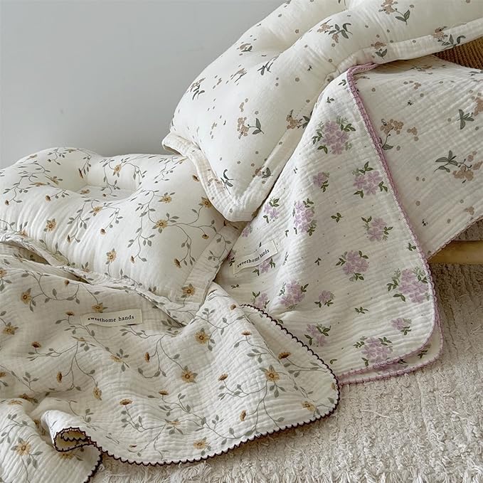 BuLuTu 4 Layers Sunflower Pattern Muslin Kids Blanket for Summer,Cotton Baby Crib Nursery Throw Blanket Cradle Thin Quilt for Boys,Girls,Toddler,Soft,Breathable, Lightweight,47x51 inches