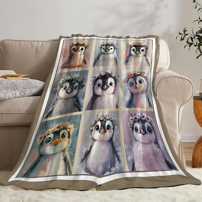 Penguin Blanket Cute Animal Throw Blanket Flannel Stuff Merch Cozy Decor Fleece Plush Fuzzy Warm Soft Lightweight Bedding Gifts for Penguin Lover Women Men Girls Boy Couch 50"X40"