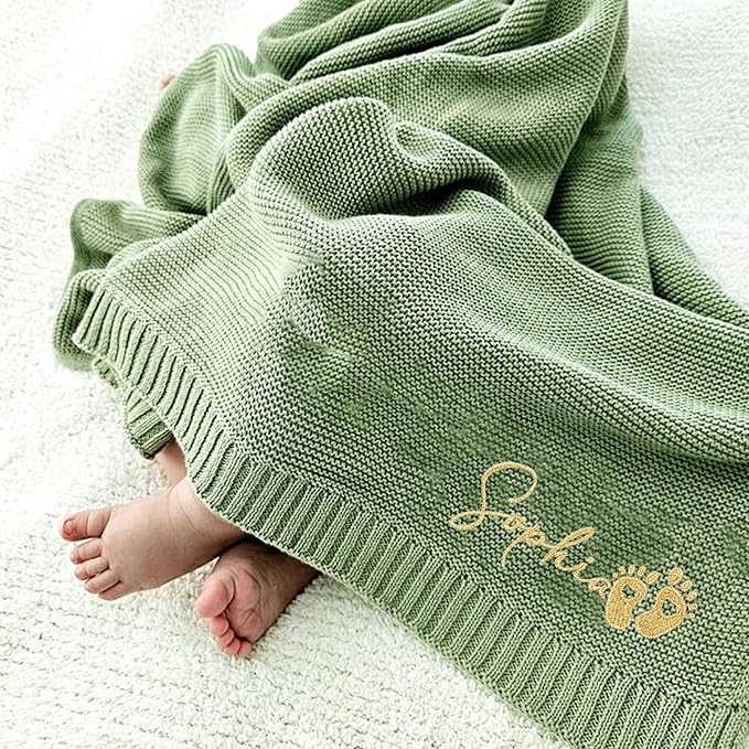 Luxury Personalized Baby Blanket, Soft Breathable Cotton Knit, Custom Embroidered Name Blanket, Newborn Baby Gift, Baby Shower Present, Gifts for New Mom, Baby Girl & Boy Style 2