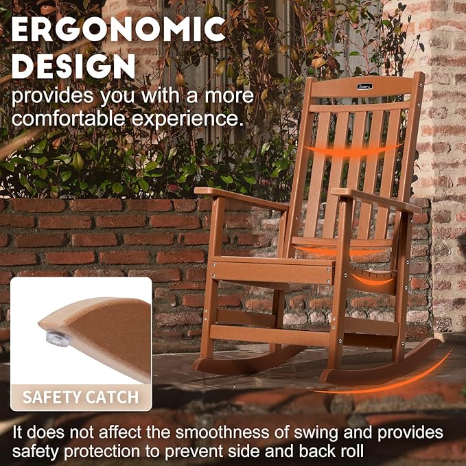 FUNBERRY Outdoor Rocking Chairs Set of 2, HDPE All Weather Poly Lumber Rocker, High Back Patio Rockers Easy Assembly